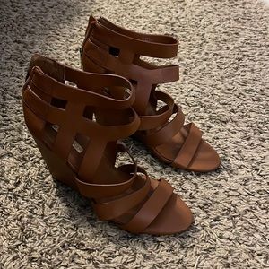 BCBG Generation Brown Strappy Wedges